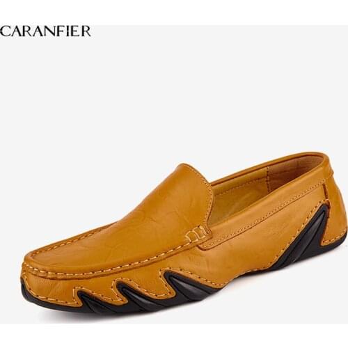 CARANFIER Mens Loafers Shoes Cow Leather Casual Soft Comfortable Round Toe High Quality Solid Color Breathable Octopus Peas Shoe