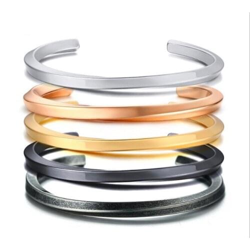 N169 Choose Color Stainless Steel Spiral Twisted Open Cuff Bangle Womens Mens Bracelet 4mm Wide