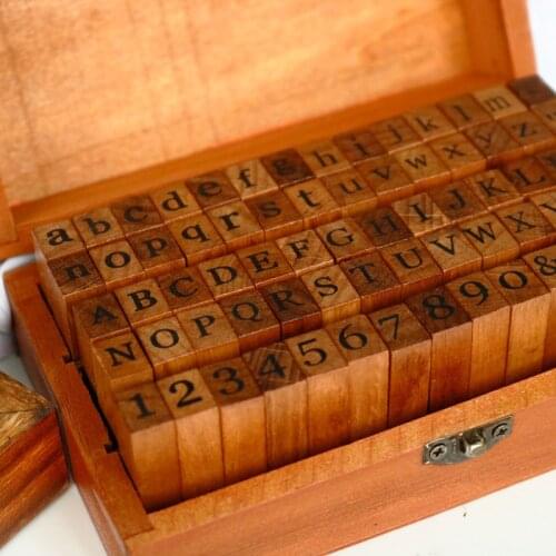 Set of 70pcs Retro Creative Wooden Alphabet Number Stamp for DIY Handwritting Style Printed Style