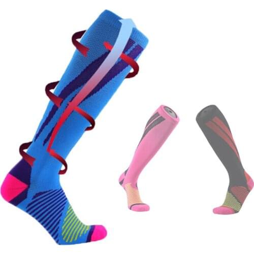 Nylon Vein Pressure Cycling socks Men Contrast Color Stripe Long-Cylinder Football Compression Stockings Marathon Knee-High Sock