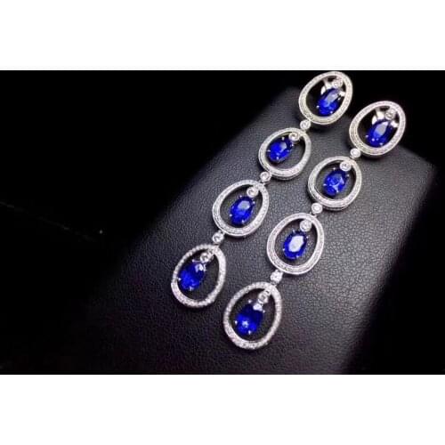 The latest design, 925 pure silver Natural Sapphire Earrings, tassel, luxury and exquisite, high-end jewelry earrings