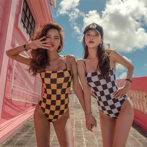 2021 new ins wind one-piece swimsuit women Japanese and Korean new girl plaid swimsuit women bikini