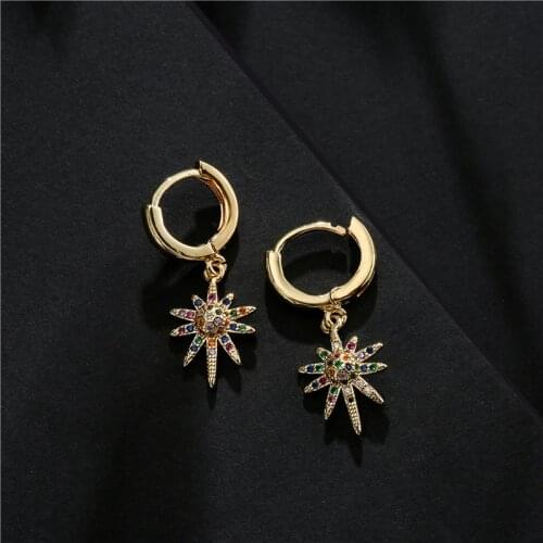 2021 New Fashion Cute Dangle Earrings For Women Girl Wedding Jewelry Gold Color Colourful CZ Geometric Drop Earring Wholesale