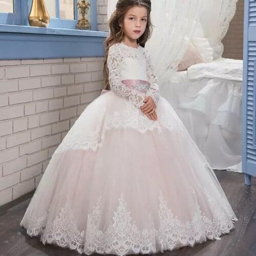 New Double Lace Long Sleeve Winter Prom Flower Girl Tutu Skirt Wedding Dress