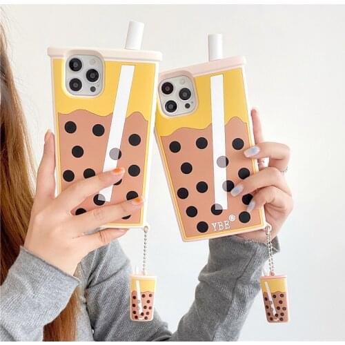 New Milk Tea Cup Phone Case for iPhone 12 11 Pro Max XR XS X 8 7 6 Plus SE Soft Silicone Protective Cover Pendant