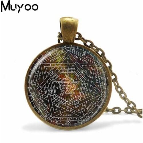 Sigil of Ameth Pendant,Vintage Pentagram Necklace Sacred Geometry Jewelry Glass Dome Pentacle Occult Wiccan Necklace HZ1