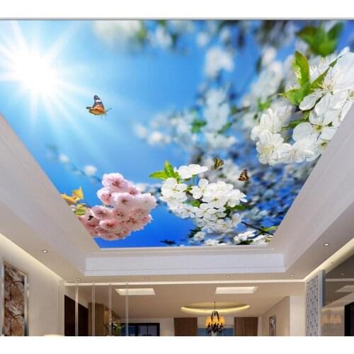 3D ceiling tiles blue sunshine and flowers custom wallpaper 3d ceiling decoration wall