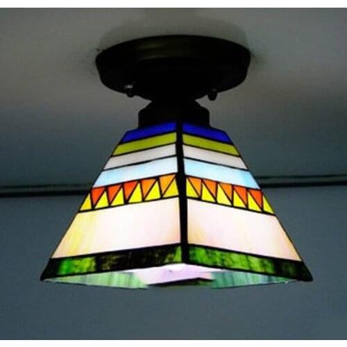 Flush Mount Lamp Tiffany Ceiling Light Stained Glass Lampshade Ceiling Lamp Spanish Style Indoor Lighting E27 Decor Home Lights