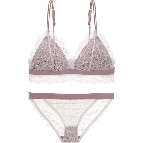 Sexy Womens Underwear Set French High-end Eyelashes Lace Sexy Ultra-thin Soft Bra Underwear Girl Thin Bra Set