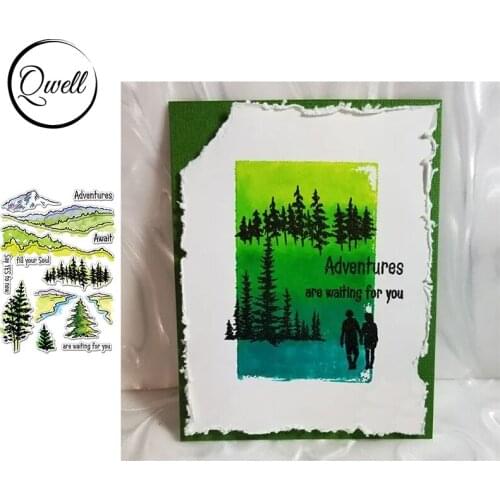QWELL Trees Mountains Nature Scene Clear Silicone Stamps DIY Scrapbooking Craft Paper Cards Making Template 2020 New