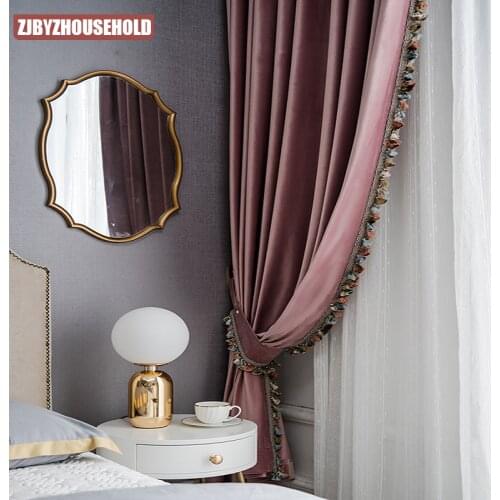 American Light Luxury Velvet Curtains Living Room Bedroom 2020 New European-style Garden Lace Curtains Pink Morandi