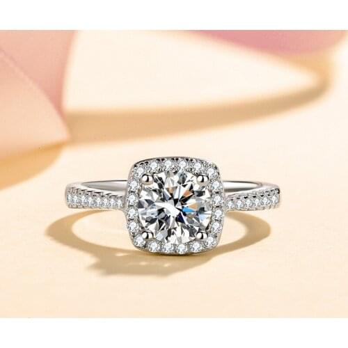 Silver 1 Carat Excellent Cut Diamond Test Passed D Color High Clarity Moissanite Cushion Ring Silver 925 Jewelry Anniversary