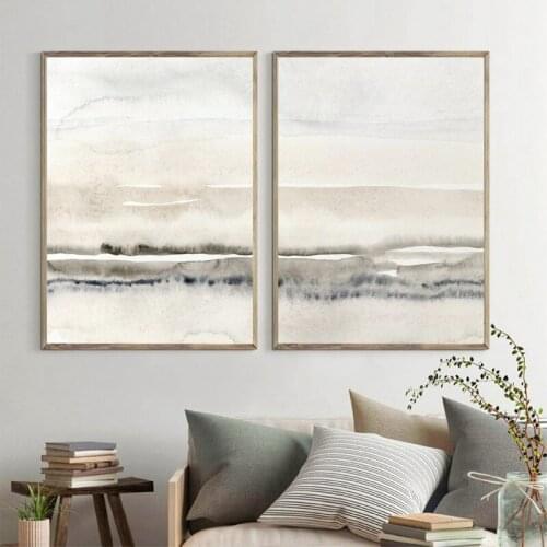 Modern Minimalist Wall Art Pictures for Living Room Decor Beige and Grey Canvas Paintings Abstract Watercolor Posters and Prints