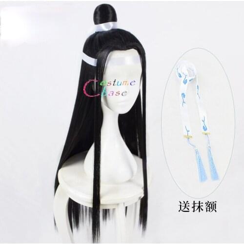 Lan Wangji Grandmaster of Demonic Cultivation Mo Dao Zu Shi Black Wig Heat Resistant Synthetic Hair + Free Wig Cap+ Ribbon