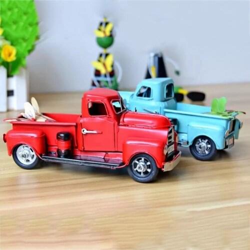 Vintage Red Metal Truck Christmas Ornament Kids Xmas Gifts Toy Table Top Decorations Child Toys