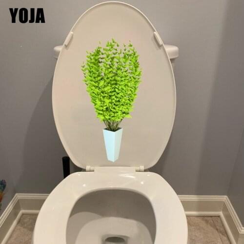 YOJA 12X23.9CM Green Plant Pot Cartoon Bathroom Toilet Decor Home Living Room Wall Sticker Decal T1-1204