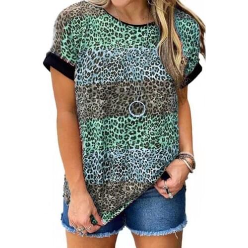 Women T-shirt Leopard Short Sleeve O Neck Loose T-shirt Leopard Print Casual O Neck loose Summer T-shirt