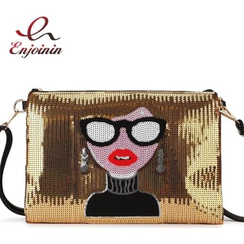 Trendy Fashion Sequin Style Sexy Woman Pattern Women Pu Clutch Bag Shoulder Bag Crossbody Messenger Bag Ladies Envelope Bag Flap