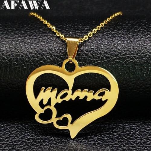 MAMA Stainless Steel Statement Necklace Women Family Gold Color Necklaces Pendants Jewelry mujer Mothers Day Gift N415S01