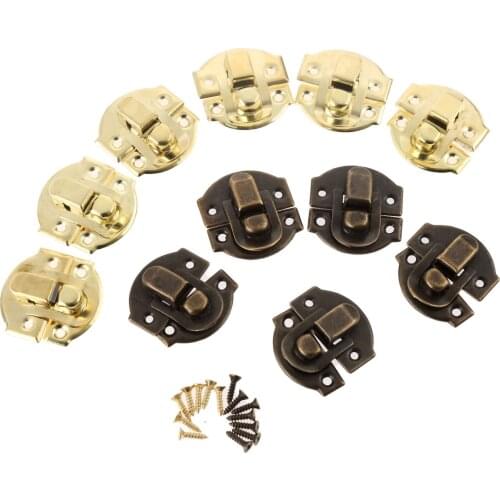 10Pcs Antique Lock Wooden Jewelry Box Decorative Padlock Metal Hasps Latch With Screw Vintage Furniture Hardware