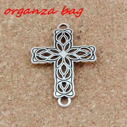 10pcs/ lots Antique Silver Hollow Flower Cross 3mm Hole Connectors Fit Hand-woven bracelets Jewelry DIY 27.2x42x1.5mm F-3