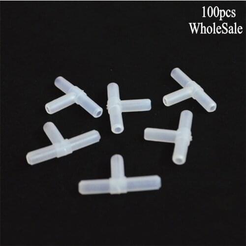 100 PCS 4mm Aquarium 3-Way Air Line Tubing Joints Connectors Aquarium Fish Tank Air Tube 3-Way T shape Connectors