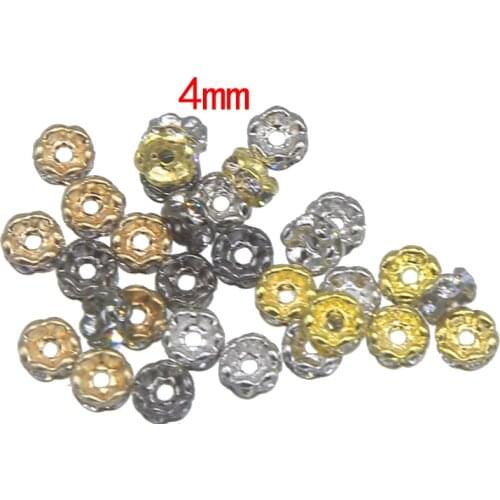 100pcs Fashion pop bead 4mm Gold Sliver Color Crystal Rhinestone Rondelles Loose Spacer Beads For DIY Jewelry Making Accessories