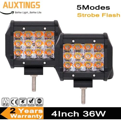 2PC 4" 7D 36W LED Work Light Strobe LED Light Bar Offroad Led Bar Driving Work Fog Lamp for Trucks ATV Boat 4x4 4WD 12V 24V
