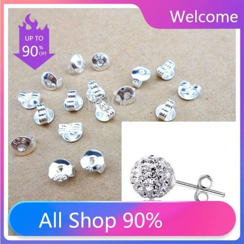200PCS Genuine 925 Silver Earrings Jewelry Accessories Earring Back Stopper For Stud Pin Jewelry Settings 925 Stamped LOGO