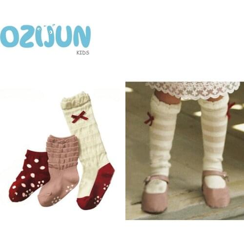 3 Pairs/lot Kids Girls 2-3/3-5 Years Socks Low Medium High Baby Girls Socks Bow Tie And Red Dot Pattern Mesh Tube Knee Socks