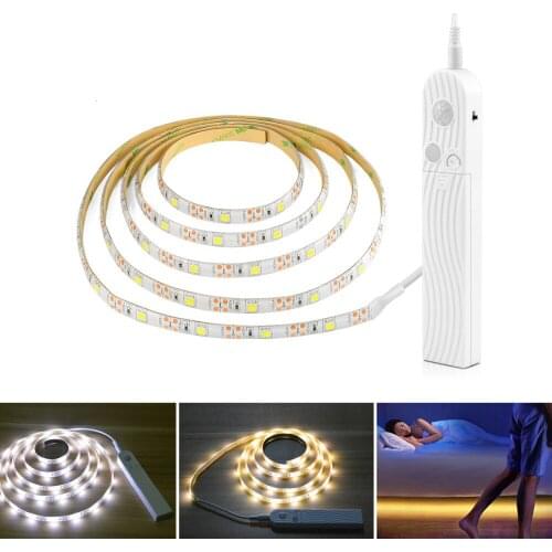 4 Aaa Battery Powered Led Cabinet Light Wireless Pir Motion Sensor Led Strip 5050 30leds/m Under Bed Closet Wardrobe Night Light