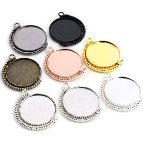 5pcs 20mm 25mm 30mm Inner Size Rotation Double Side Rhodium 8 Colors Cameo Cabochon Base Setting Charms New Fashion Pendant