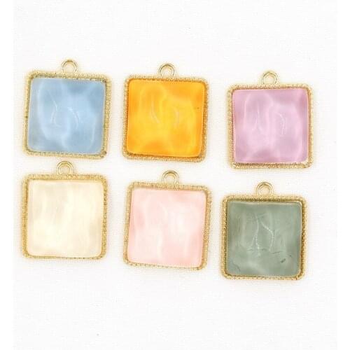 50pcs Summer wind colorful sweet square charm for earrings bracelet accessories handmade DIY material geometric pendant