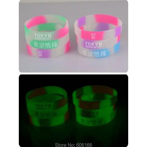 50pcs Tokyo ghoul KMNEKI KEN glow in dark silicone Bracelet bangle wristband anime jewelry men women cosplay costume accessories