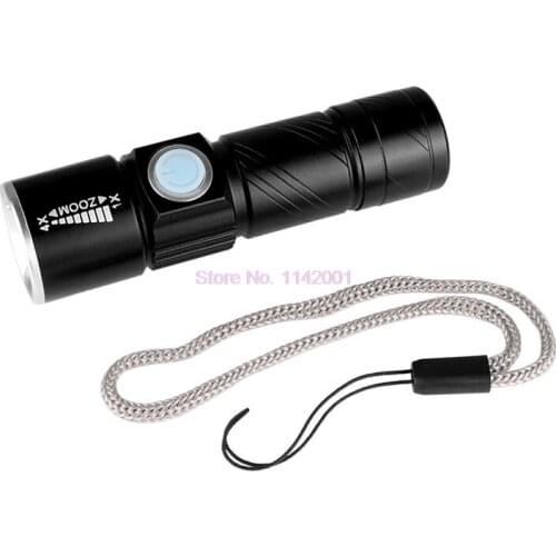 50pcs USB Handy Powerful LED Flashlight Rechargeable Torch usb Flash Light Bike Pocket LED Zoomable Lamp For Hunting Black