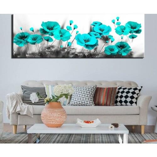 Large 5D Round Diamond Painting Black and White blue poppy Full Square Flowers Embroidery Mosaic Cross Stitch HandmadeZP-3803