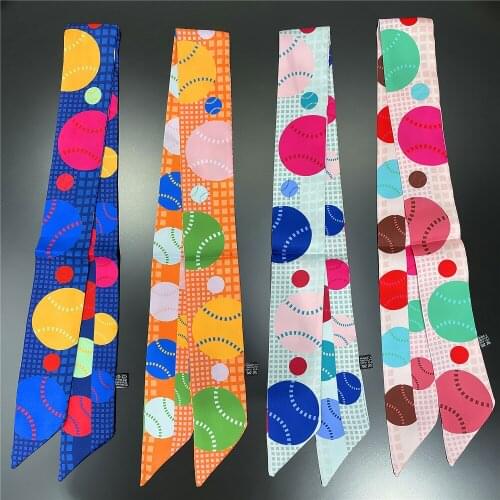 Color Circle Print Summer Scarf 2021 Design Women Skinny Bag Scarves Hair Band Neck Brand Silk Scarf Ladies Foulard Headbands