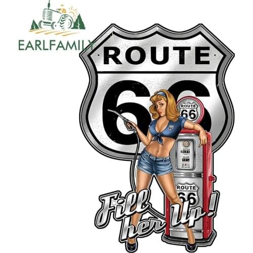 EARLFAMILY 13cm x 8.9cm Pin Up Girl Route 66 Sexy Girls Beautify Decal Bumper Window Car Stickers Waterproof Car Styling