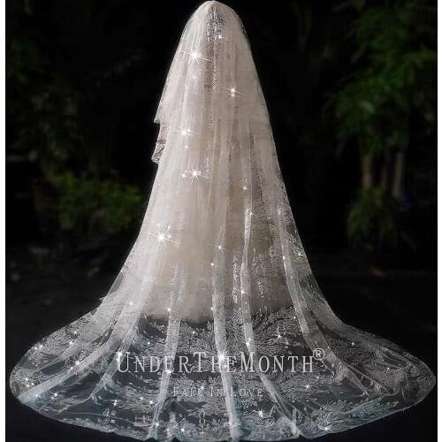 New Accessories Bridal Veil White Romantic Cathedral Crystal Lace Cut Edge Wedding Veil With Comb 3.8M Long Woman Marry Gifts
