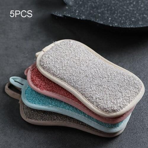 5Pcs Double Sided Scouring Pad Cleaning Magic Sponge Dish Washing Cloth Pot Bowl Brush Reusable Scourer Household Cleaning Tools