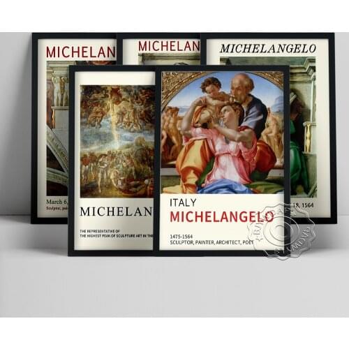 Michelangelo Exhibition Museum Poster, Holy Family With The Young Saint John Canvas Painting, Delphic Sibyl Christian Art Decor