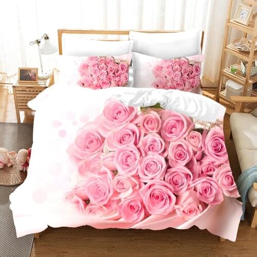 Pink Rose Flowers Duvet Cover Set Colorful Floral Bed Linen Set Luxury Comforter Bedding Set For Adults Bedroom Set