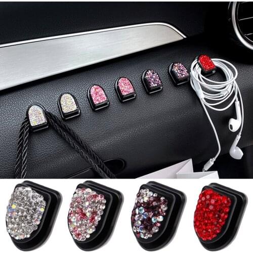 2 Pcs Color Rhinestone Crystal Hooks Car Hanging Bag Holder Home Wall Ornaments Decor Hooks Creative Mini Bling Hook