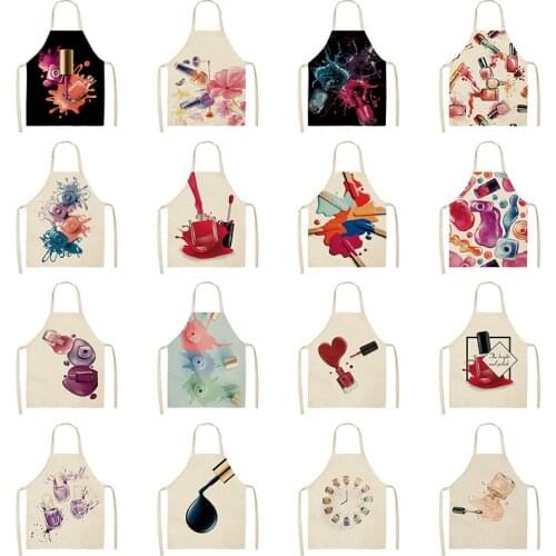 Kitchen Women Apron Cartoons Color Nail Polish bottle Linen Adult Childs Leeveless Aprons 65x53cm Waterproof Home Cleaning Tools