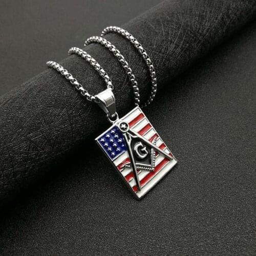 Fashion Persoanlity Hip Hop Paint American Flag Freemason Ag Pendant Necklaces for Men Creativity Jewelry Gift