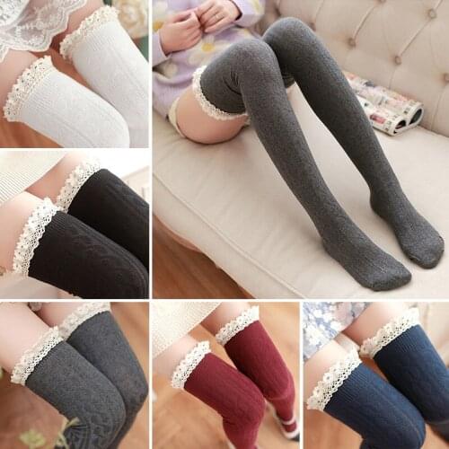 Fashion Lace Up Knee Socks Women Cotton Thigh High Over The Knee Stockings for Ladies Girls Warm Long Twist Pattern Stocking