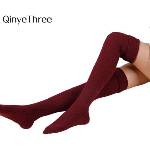 Chic Fashion Sexy Long Cotton Over Knee Thick Warm Winter Stockings Women Knee High Thigh Twisted Knitted High Quality