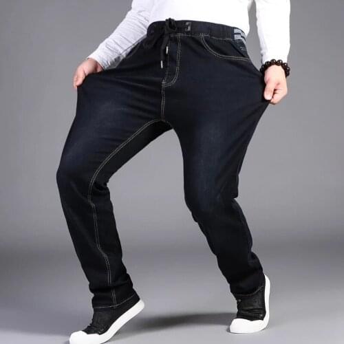 2021 Mens Extra Large Size 32-50 Stretch Waist High Stretch Jeans Designer Drawstring Straight Jeans Mens Casual Plus Size 7XL