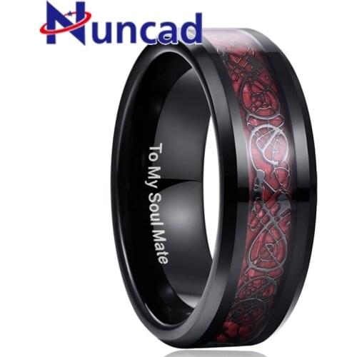 Male Wedding Jewelry 100% Tungsten Steel Ring For Men Red Carbon Fiber Dragon Rings TO MY SOUL MATE Couple Gift Ring Jewelry