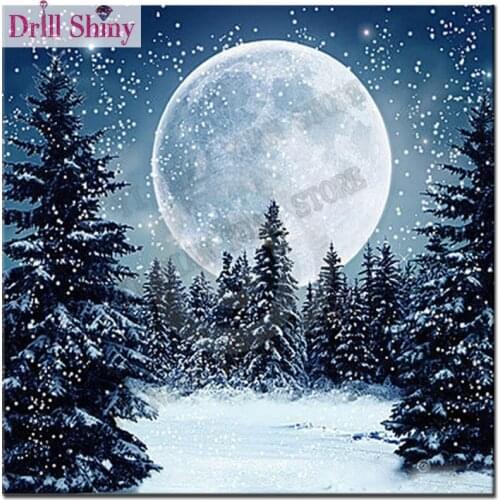 New 5D Diy mosaic square diamond painting landscape tree winter snow moon rhinestone full complete embroidery cross stitch kit